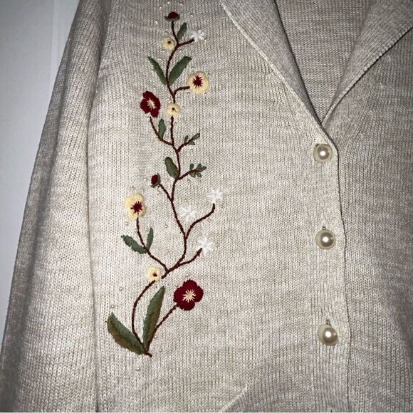 Through the Country Door Embroidered Faux Pearl Button Front Cardigan Sweater - Picture 3 of 8